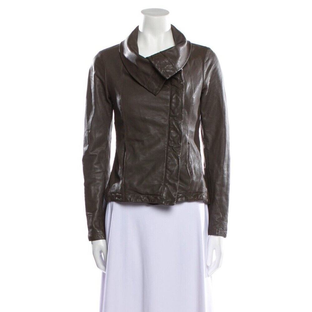 All Saints Leather Biker Jacket Small Brown Pockets